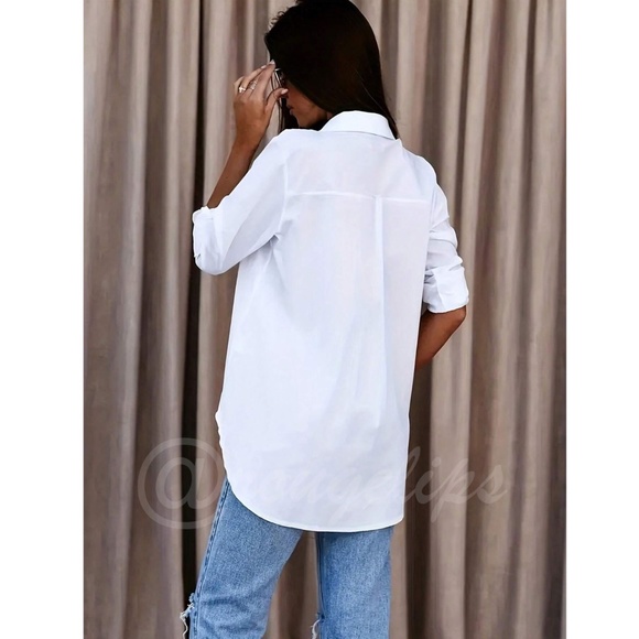 Snow White Button Down Shirt Long Sleeve Collared - Picture 4 of 7